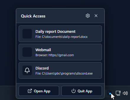 System Tray Quick Access Menu
